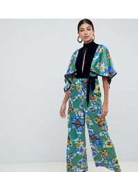 Asos Tall Asos Design Tall Jumpsuit With High Neck In Mixed Print And Velvet