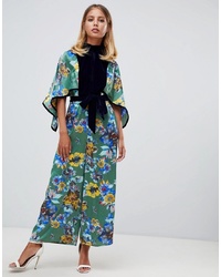 ASOS DESIGN Jumpsuit With High Neck In Mixed Print And Velvet