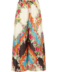 Gucci Floral Print Satin Jacquard Wide Leg Pants