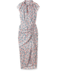 Veronica Beard Brynlee Wrap Effect Ruched Floral Print Silk Voile Midi Dress