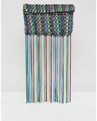 ASOS DESIGN Multi Coloured Tassel Clutch Bag