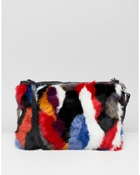 Monki Faux Fur Shoulder Bag In Multi Colour
