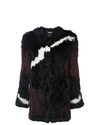 Rachel Zoe Jagged Stripe Colour Block Fur Jacket