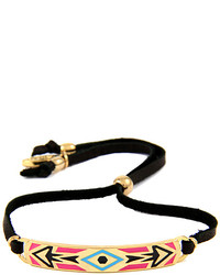 Ettika Pink Aztec Tribal Diamond Pattern Leather Bracelet