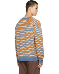 Dries Van Noten Blue Orange Jacquard Knit Sweater