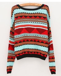 ChicNova Multi Color Pattern Sweater With High Low Hem
