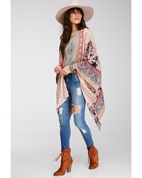Forever 21 Abstract Print Embroidered Kimono
