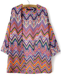 Zigzag Print Loose Chiffon Kimono