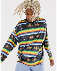 ASOS DESIGN Oversized Velour Stripe Long Sleeve T Shirt With Aztec Print In