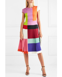 Mary Katrantzou Osmond Color Block Satin Midi Dress