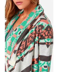 Moon Collection Southwest Ing Game Peach Print Cardigan Sweater