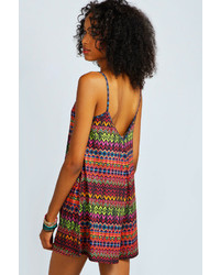 Boohoo Mai Bright Aztec Strappy Swing Playsuit