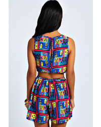 Boohoo Sally Aztec Print Cut Out Playsuit