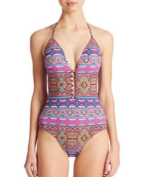 Kenneth Cole Reaction Tribal Halter One Piece Swimsuit