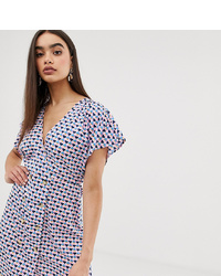 Boohoo Wrap Dress With Button Detail In Abstract Print