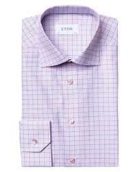 Eton Contemporary Fit Crease Resistant Pink Plaid Dress Shirt