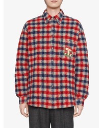Gucci Mushroom Embroidery Check Shirt