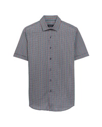 Bugatchi Ooohcotton Tech Dot Mini Check Short Sleeve Knit Button Up Shirt