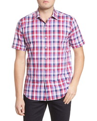 Bugatchi Shaped Fit Check Short Sleeve Button Up Shirt