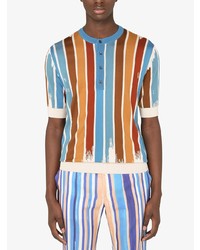 Dolce & Gabbana Vertical Stripe Collarless Polo Shirt