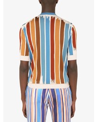 Dolce & Gabbana Vertical Stripe Collarless Polo Shirt