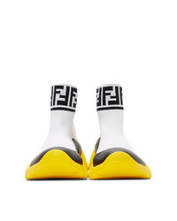 Fendi White Tech Knit Forever High Top Sneakers