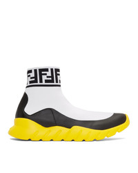 Fendi White Tech Knit Forever High Top Sneakers