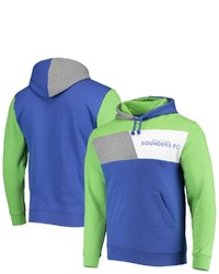 Mitchell & Ness Bluerave Green Seattle Sounders Fc Colorblock Fleece Pullover Hoodie