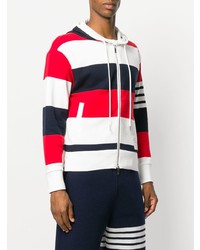 Thom Browne Engineered Rugby Stripe Drop Shoulder Zip Up Jersey Hoodie