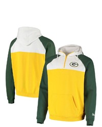 New Era Goldwhite Green Bay Packers Gametime Quarter Zip Hoodie Jacket