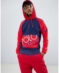 Polo Ralph Lauren Hi Tech Capsule Nylonsweat Mix Half Zip Hoodie In Navyredpolo Red