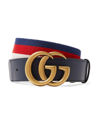 Gucci Striped Canvas And Leather Belt