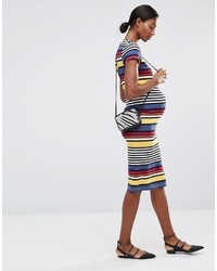 Asos Maternity Stripe Midi Bodycon Dress With Short Sleeve