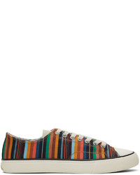 Multi colored Horizontal Striped Canvas Low Top Sneakers