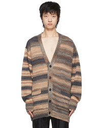 Dries Van Noten Brown Mohair Stripe Cardigan