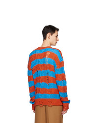 Andersson Bell Blue And Orange Knit Destroyed Sweater