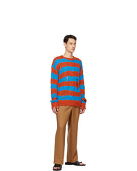 Andersson Bell Blue And Orange Knit Destroyed Sweater