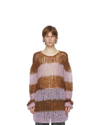Raf Simons Brown And Pink Mohair Striped Punk Sweater