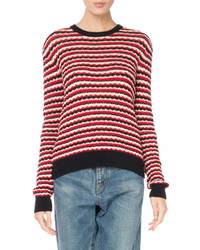 Saint Laurent Crewneck Long Sleeve Stripe Crochet Cotton Sweater