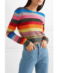 Miu Miu Cropped Metallic Striped Knitted Sweater