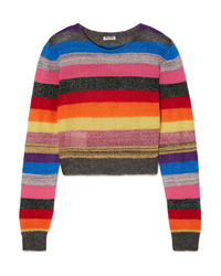 Miu Miu Cropped Metallic Striped Knitted Sweater