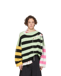Charles Jeffrey Loverboy Green And Black Slash Stripe Sweater