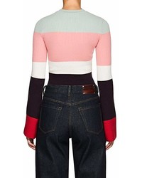 Joostricot Bell Cuff Wide Striped Rib Knit Sweater