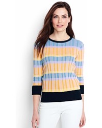 Lands' End Landsend Tall Supima Cotton 34 Sleeve Stripe Sweater