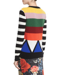 Libertine Sonia Striped Jewel Neck Cashmere Sweater Multi Colors