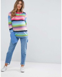 Asos Maternity Sweater With Multi Stripe And Fluted Sleeves