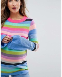 Asos Maternity Sweater With Multi Stripe And Fluted Sleeves