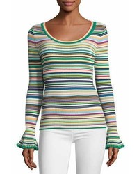 Milly Micro Striped Flare Cuff Top
