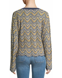 MiH Jeans Mih Arlo Zigzag Mini Stripes Crewneck Long Sleeve Merino Sweater