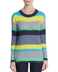 Minnie Rose Rainbow Striped Cotton Sweater